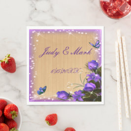 Rustikales Holz Lila Blumenschmetterlinge Hochzeit Serviette