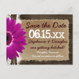 Rustikales Holz Lila Daisy Save the Date Postkarte