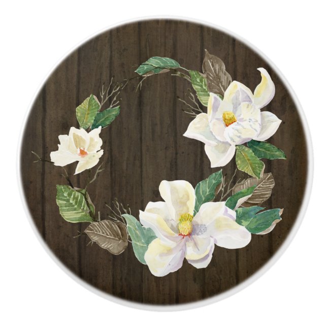 Rustikales Holz Magnolia Flora Aquäduktion Bauernh Keramikknauf (Vorderseite)