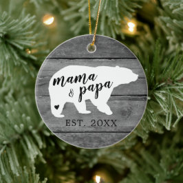 Rustikales Holz Mama Papa Bären Herzensanfang Keramik Ornament
