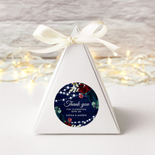 Rustikales Holz Marsala & Navy Blauer Blumen Runder Aufkleber