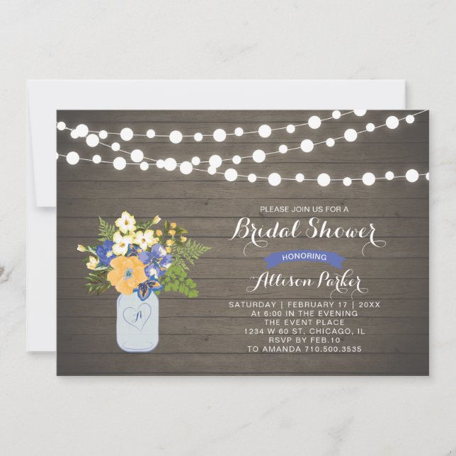 Rustikales Holz & Mason Jar Bridal Dusche Einladun Einladung (Vorderseite)