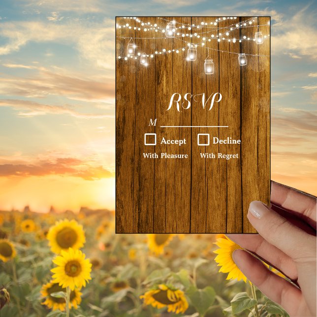 Rustikales Holz Mason Jar Hanging Lights RSVP Card Einladung (Von Creator hochgeladen)