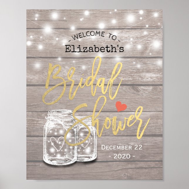 Rustikales Holz Mason Jar Lights Brautparty Willko Poster (Vorne)