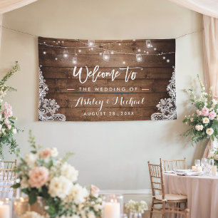 Rustikales Holz Mason Jar String Lights Hochzeit Banner