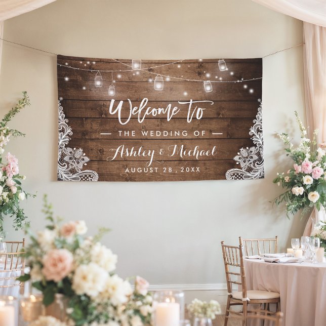 Rustikales Holz Mason Jar String Lights Hochzeit Banner (Von Creator hochgeladen)