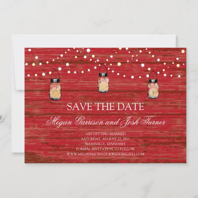 Rustikales Holz Mason Jar und Leuchten Save the Da Save The Date (Vorderseite)
