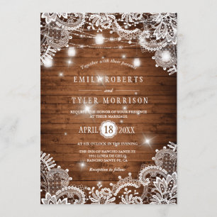 Rustikales Holz Mason Jars String Lights Hochzeit Einladung