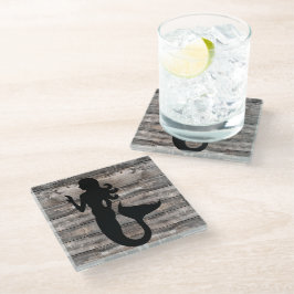 rustikales Holz MERMAID Silhouette | Glasuntersetzer