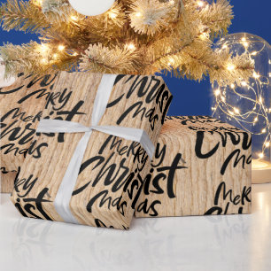 Rustikales Holz Merry Mas Religiöse Weihnachten Geschenkpapier