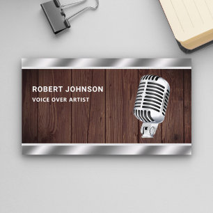 Rustikales Holz Metallisches Mikrofon Voice-Over-K Visitenkarte