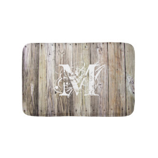 Rustikales Holz Mit Monogramm Bath Mat Badematte