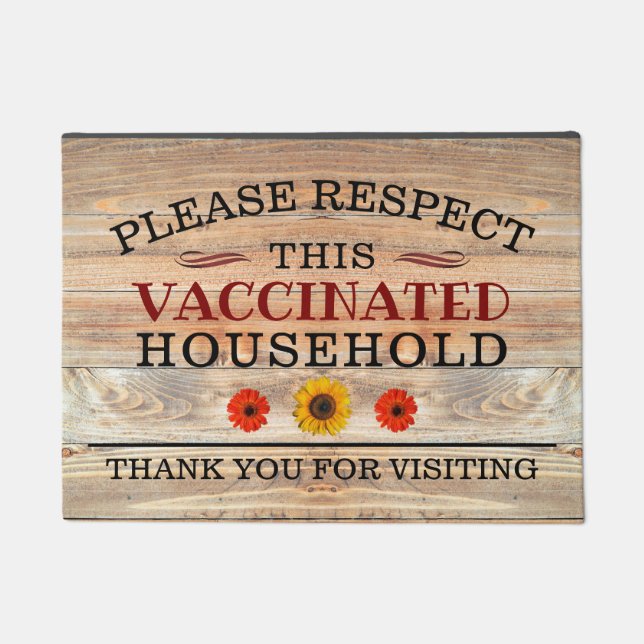 Rustikales Holz mit Sonnenblumen VACCINTED Willkom Fußmatte (Vorderseite)