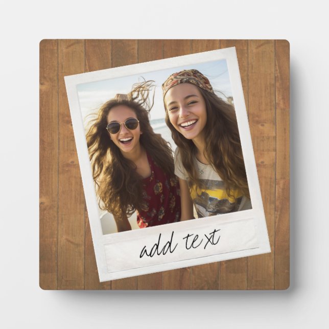 Rustikales Holz mit Vintagem quadratischem Foto Fotoplatte (Vorderseite)