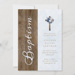 Rustikales Holz Moderne Elegante Schrift Blaue Tau Einladung