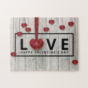 Rustikales Holz Moderne Valentinstag LIEBE Rotes H Puzzle