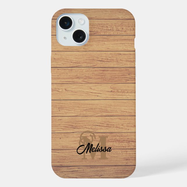 Rustikales Holz, monogramiert iPhone Hülle (Rückseite)