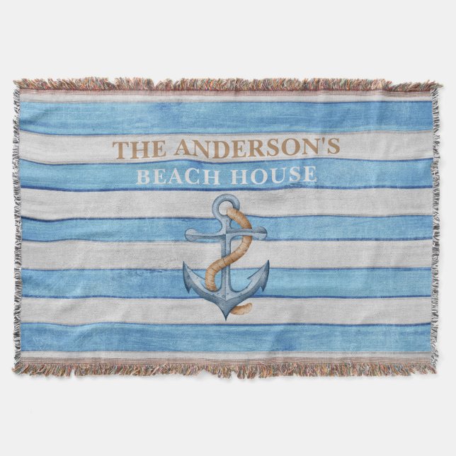 Rustikales Holz Nautical Stripes Family Beach Hous Decke (Vorderseite)
