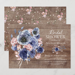 Rustikales Holz Navy Blush Floral Brautparty Einladung