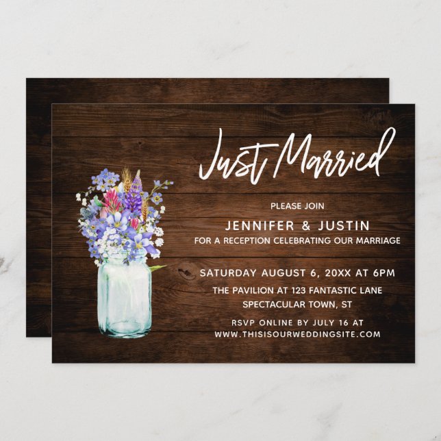 Rustikales Holz nur verheiratet Wildblumen in Maso Einladung (Vorne/Hinten)