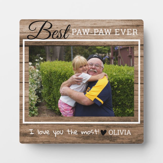 Rustikales Holz Opa Bestes Paw-Paw-Foto Fotoplatte (Vorderseite)