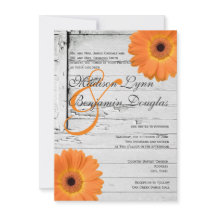 Rustikales Holz Orange Daisy Hochzeitseinladungen