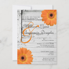 Rustikales Holz Orange Daisy Hochzeitseinladungen Einladung