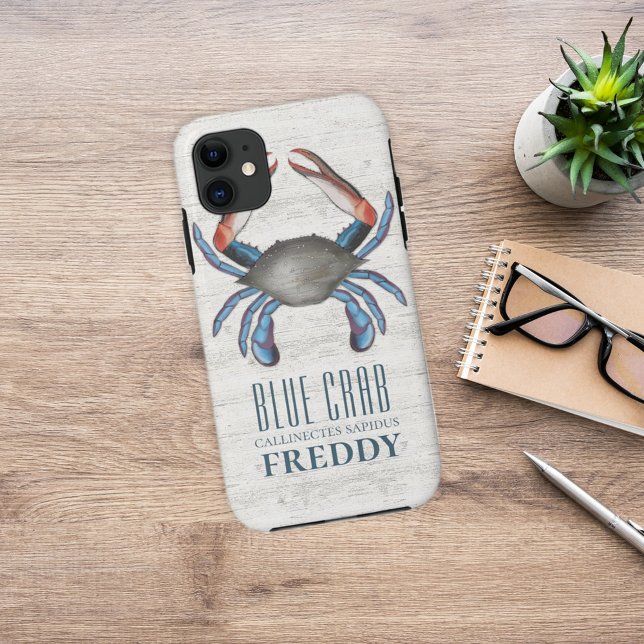 Rustikales Holz Ozean Wildlife Nautic Blue Crab Case-Mate iPhone Hülle (Von Creator hochgeladen)