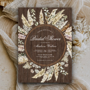 Rustikales Holz Pampas Grass Boho Wreath Brautpart Einladung