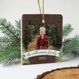 Rustikales Holz Pine Weihnachtsbaumen Familienbaum Keramikornament