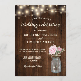 Rustikales Holz Pink Peony Floral Mason Jar | Hoch Einladung