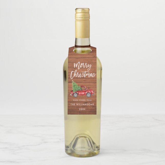 Rustikales Holz Pinselschrift Weihnachtsgeschenk V Flaschenanhänger (Auf Flasche)