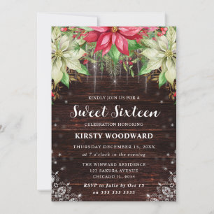 Rustikales Holz & Poinsettia Sweet Sixteen Einladung
