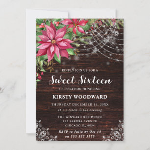 Rustikales Holz & Poinsettia Sweet Sixteen Einladung