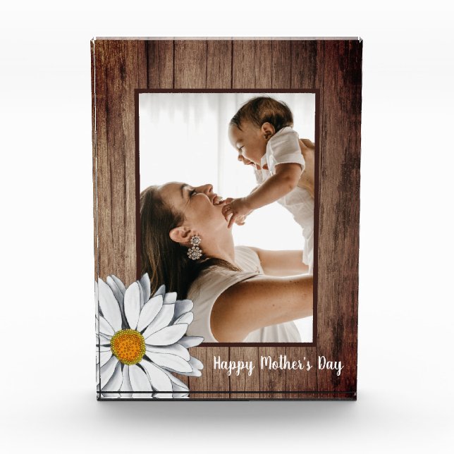 Rustikales Holz Rahmen Foto Daisy Happy Mother Day (Vorderseite)