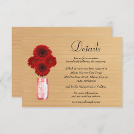 Rustikales Holz Red Floral Mason Jar Hochzeitdetai Begleitkarte
