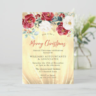 Rustikales Holz Red White Gold Frohe Weihnachts-Pa Einladung