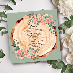 Rustikales Holz Rings Wasserfarbe Rosen Grün Begleitkarte