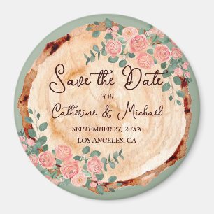 Rustikales Holz Rings Wasserfarbe Rosen Grün Magnet