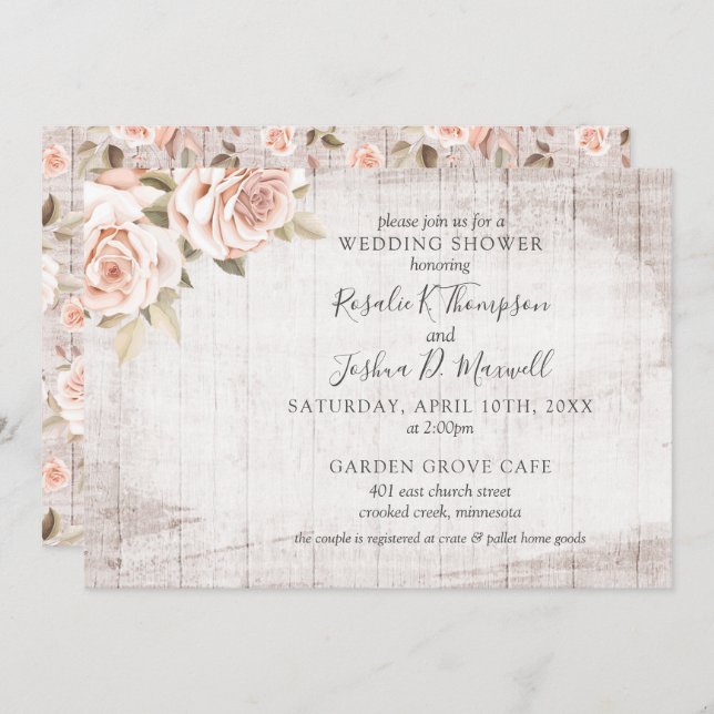 Rustikales Holz Romantische Rose Couple Polteraben Einladung (Vorne/Hinten)