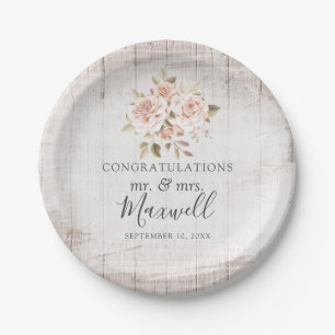 Rustikales Holz & Romantische Rosen Shabby Chic Ho Pappteller