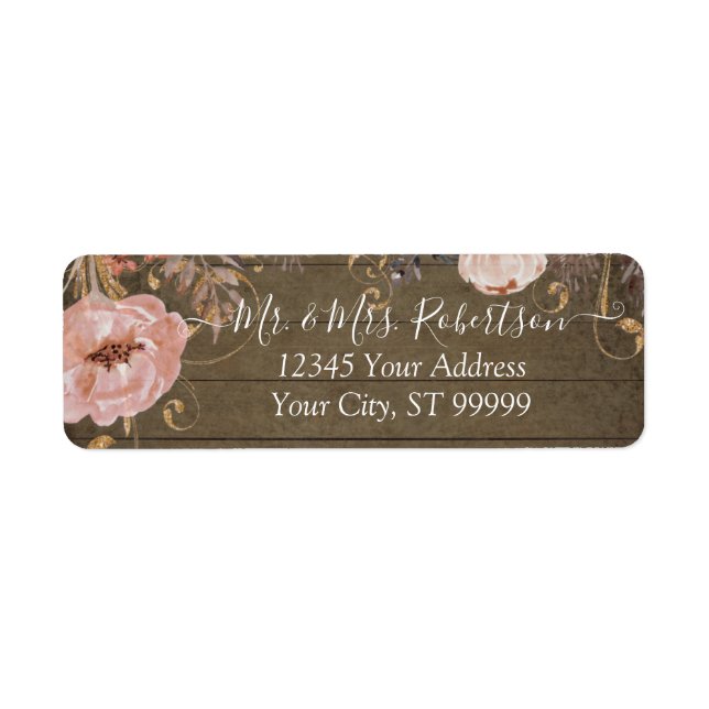 Rustikales Holz Rosa Aquarellfarben Rose Gold Flor (Vorne)