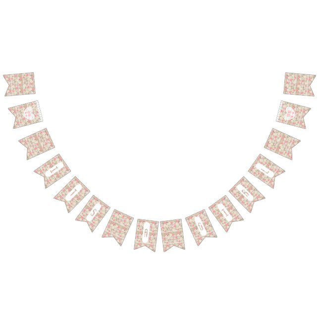 Rustikales Holz Rosa Blume Kinderduschbanner Wimpelkette (Alle)