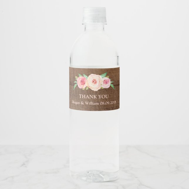 Rustikales Holz Rosa Flasche Wasser Etikett (Vorderseite)