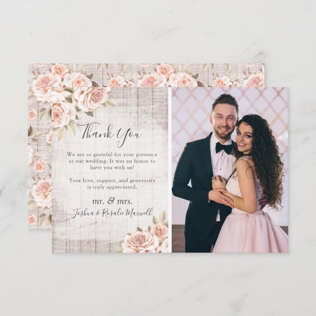Rustikales Holz & Rose Shabby Wedding Vielen Dank  Dankeskarte (Vorne/Hinten)
