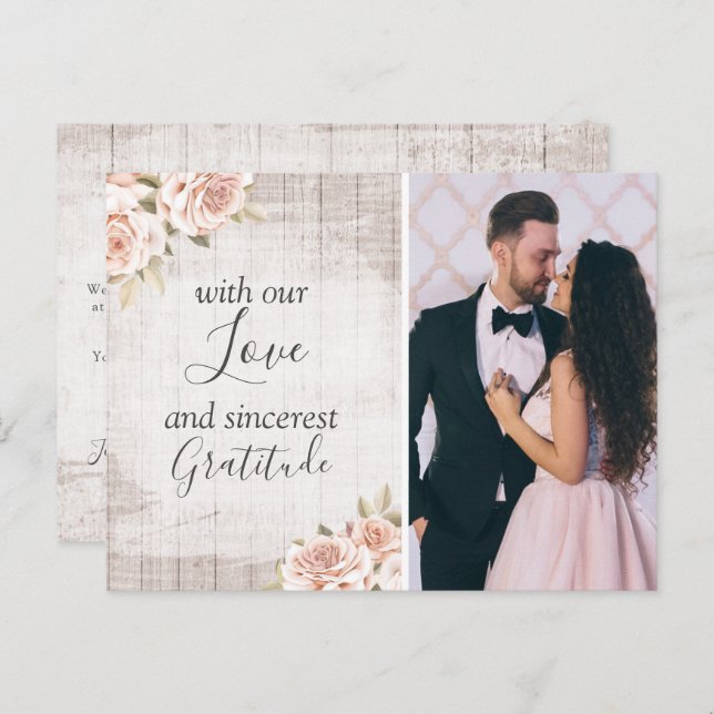 Rustikales Holz & Rose Shabby Wedding Vielen Dank  Postkarte (Vorne/Hinten)