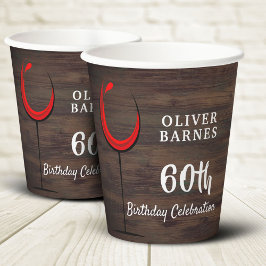 Rustikales Holz Roter Wein 60. Geburtstagsparty Pappbecher