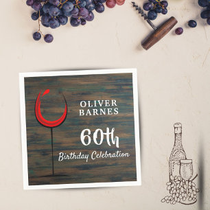 Rustikales Holz Roter Wein 60. Geburtstagsparty Serviette