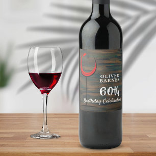 Rustikales Holz Roter Wein 60. Geburtstagsparty Weinetikett