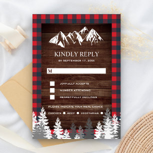 Rustikales Holz Rotes Buffalo Karierte Hochzeit RSVP Karte